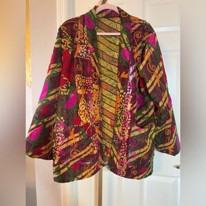 Hand embroidered all cotton Suzani jacket with jewel tones, nice weight OS